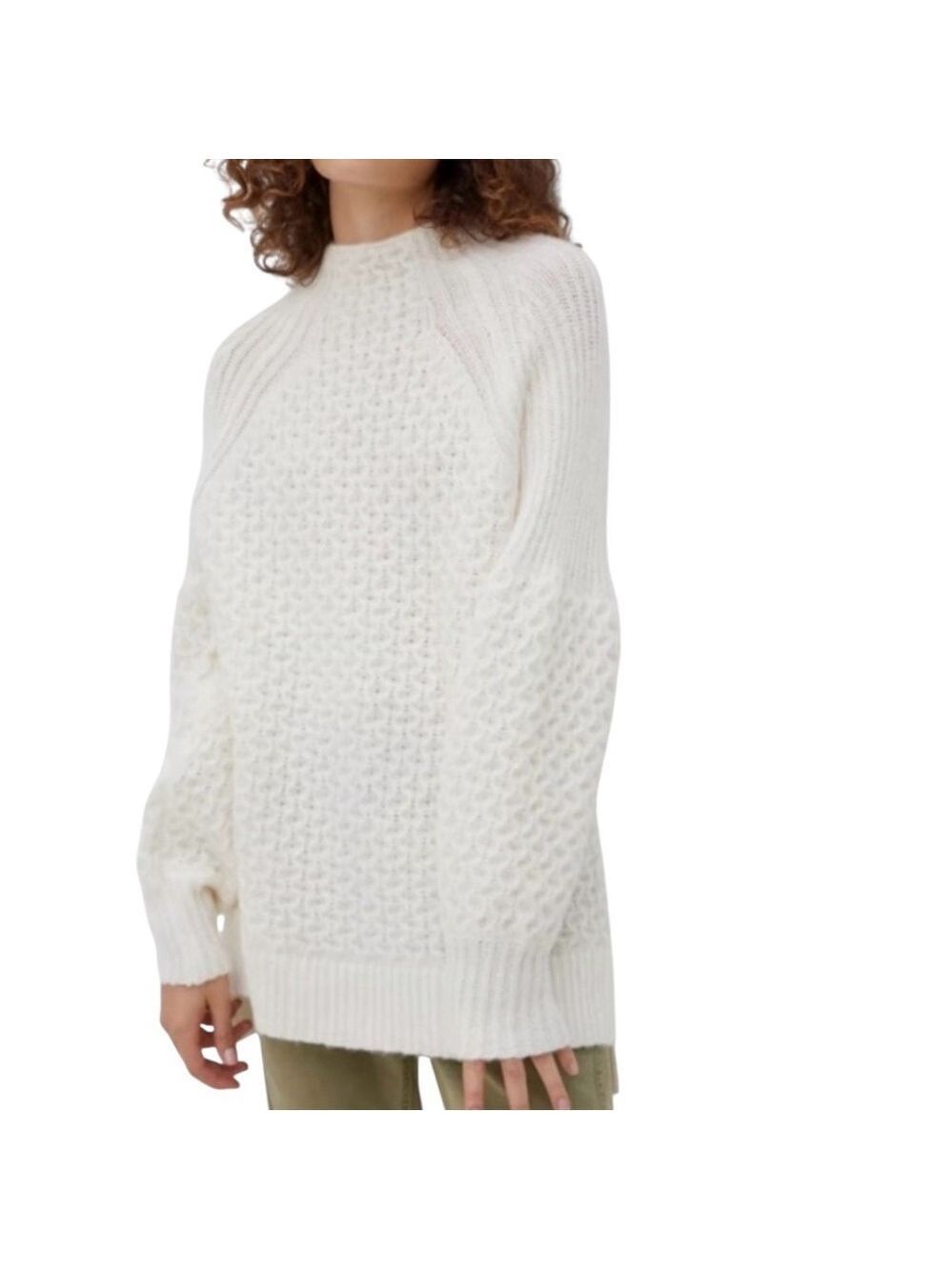 Anthropologie Bia Mock Neck Tunic Sweater Size Small Cream